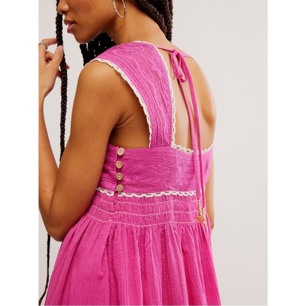 NWT Free People berry pink Lacey flows babydoll mini dress size L - Picture 4 of 11